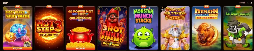 WestAce Casino top slot games with jackpots, Hold and Win and popular titles